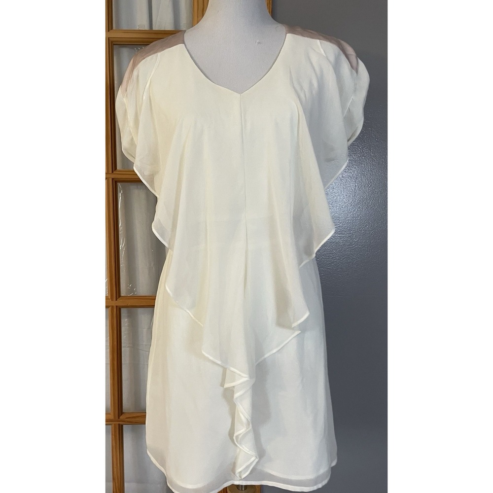 Esley Chiffon Ruffles Mini Dress Women's Sz M Ivory Beige Fairy Modern Classic